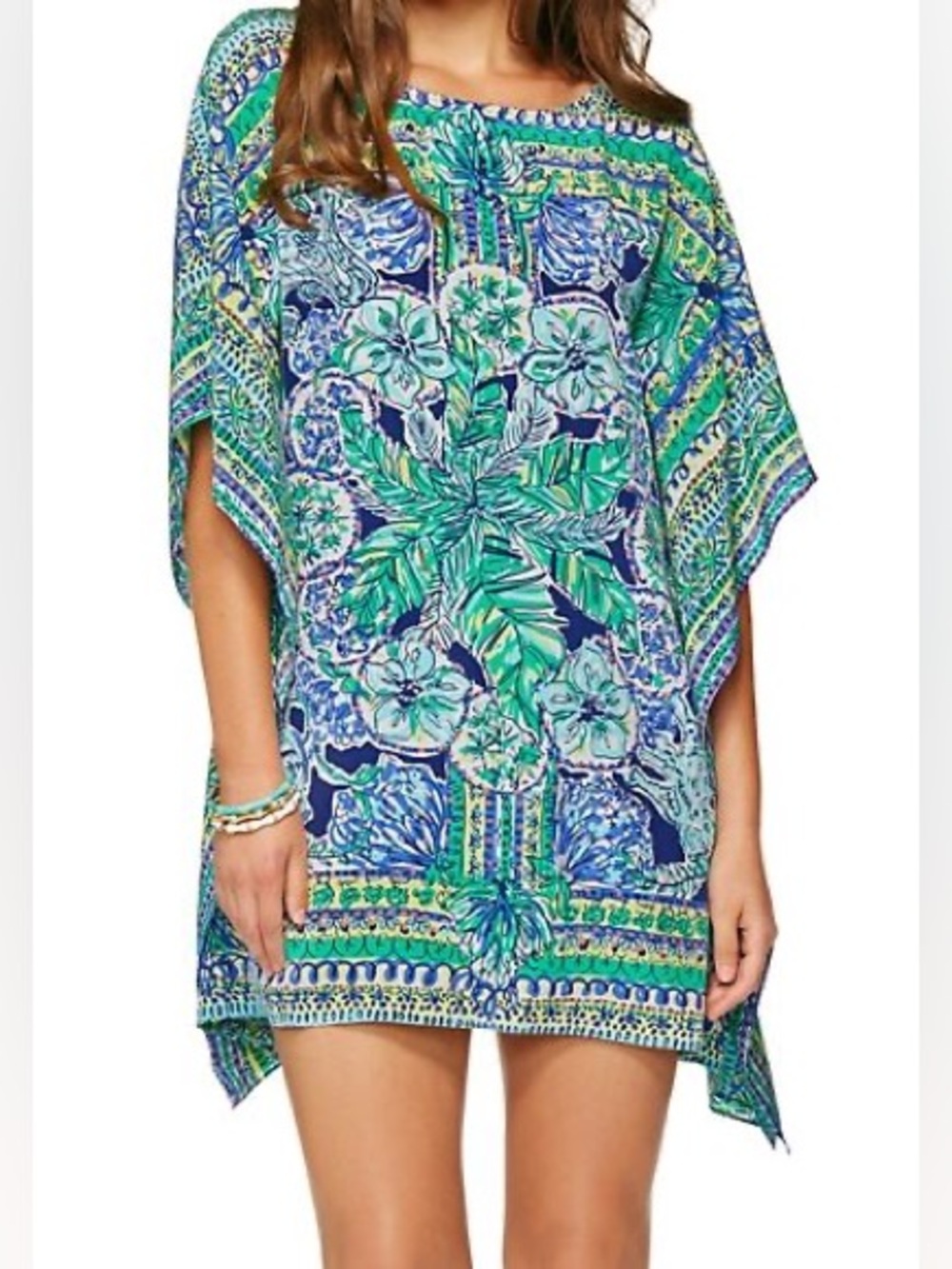 Lilly Pulitzer 100% Silk Caftan Tropical Mini Dress Size M/L